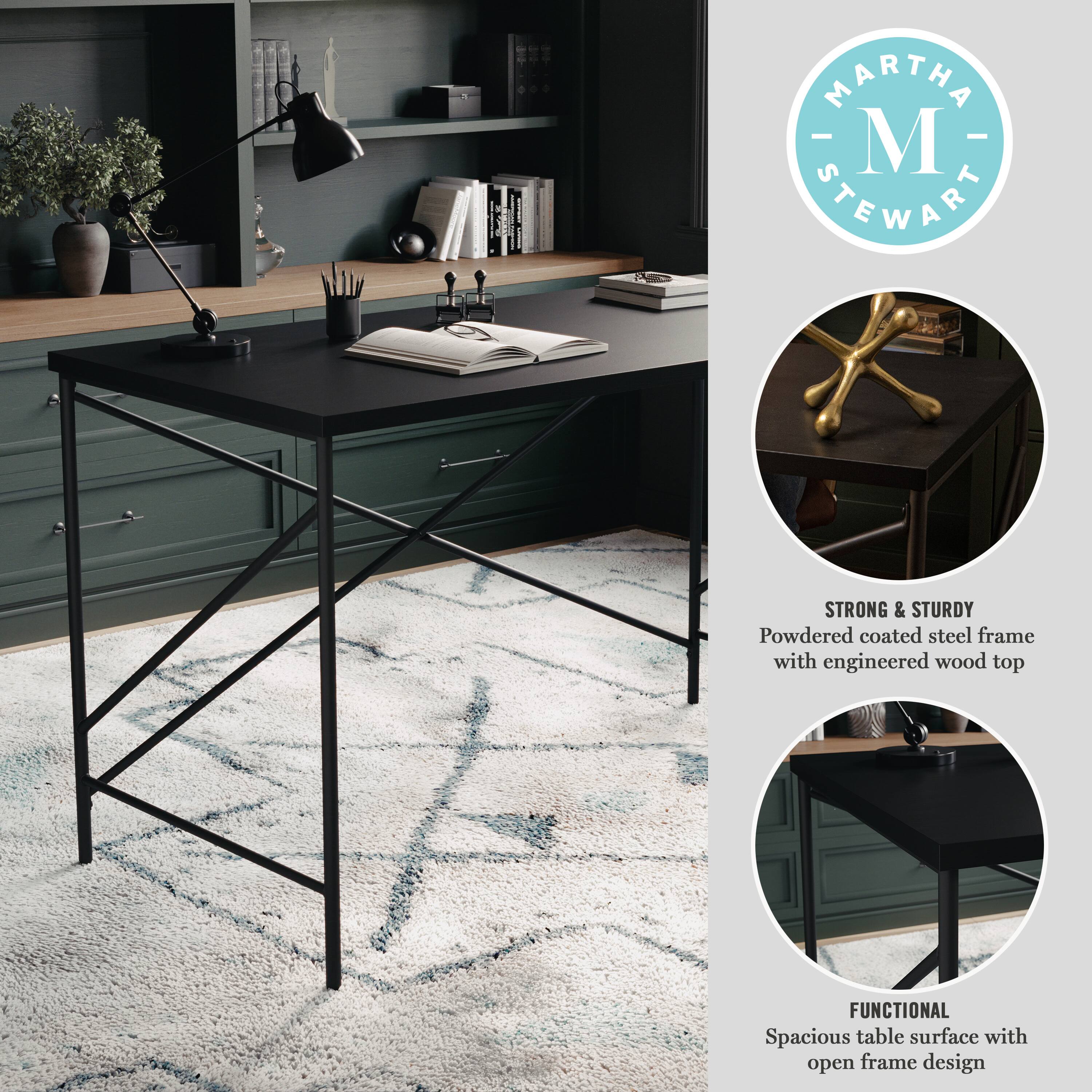 MARTHA STEWART - Strong & Sturdy Powdered coated steel frame with engineered wood top FUNCTIONAL Spacious table surface with open frame design