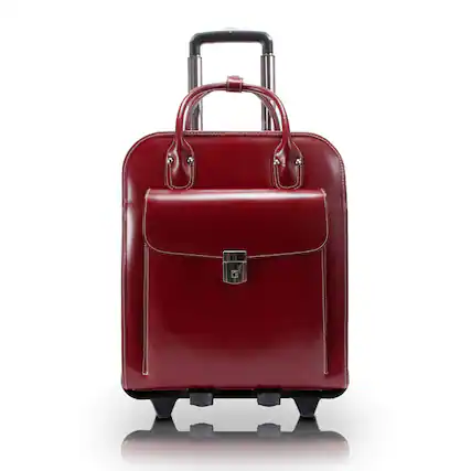 Front. McKleinUSA - 15-inch Leather Laptop Briefcase Vertical Wheeled Patented Detachable Trolley Model LA GRANGE 96496 - Blue.