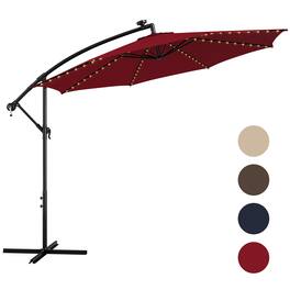 Gymax - 10 FT Offset Patio Umbrella Solar Powered Cantilever Umbrella w/ 112 LED Lights - Wine