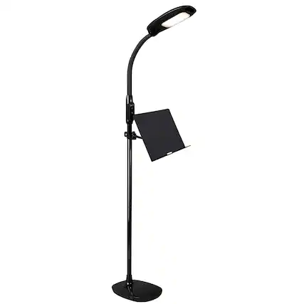 Front. OttLite - LED Floor Lamp with USB and Tablet Stand - Black.