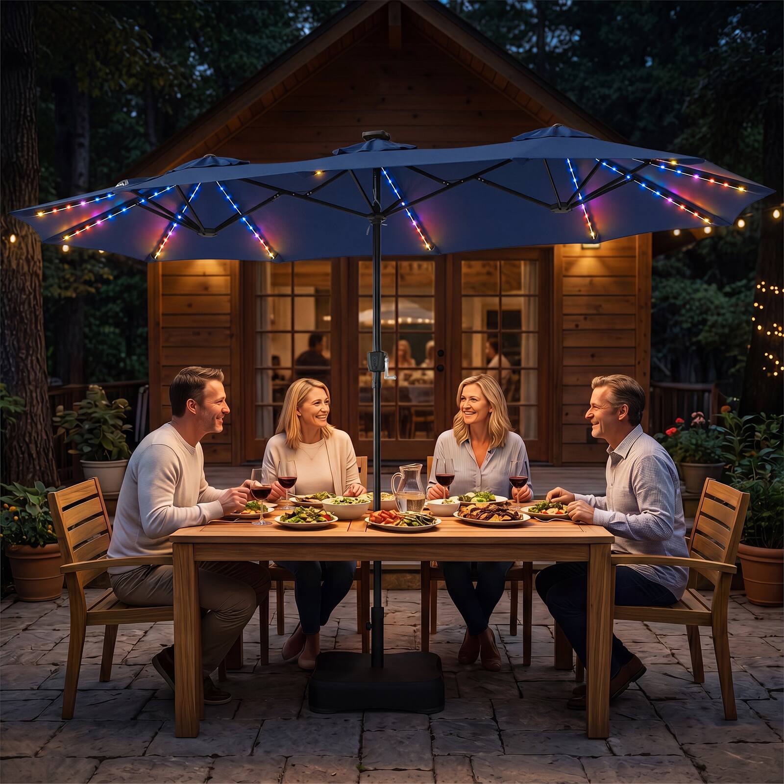 Alt View 3. Gymax - Gymax 13 FT Double-Sided Patio Umbrella w/108 Multi-Color LED Lights Base Included Navy - Blue.