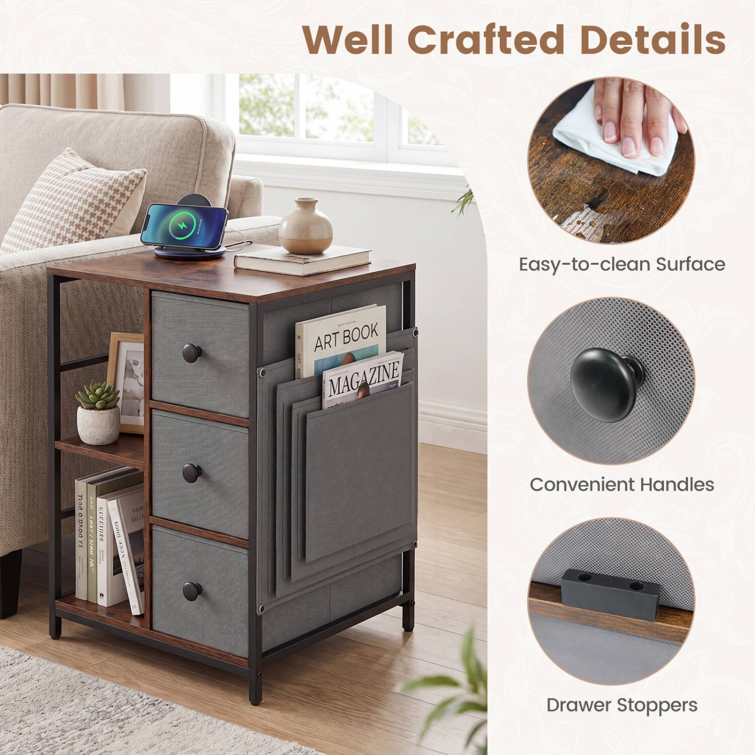 Well Crafted Details

Easy-to-clean Surface

ART BOOK MAGAZINE

Convenient Handles

Drawer Stoppers