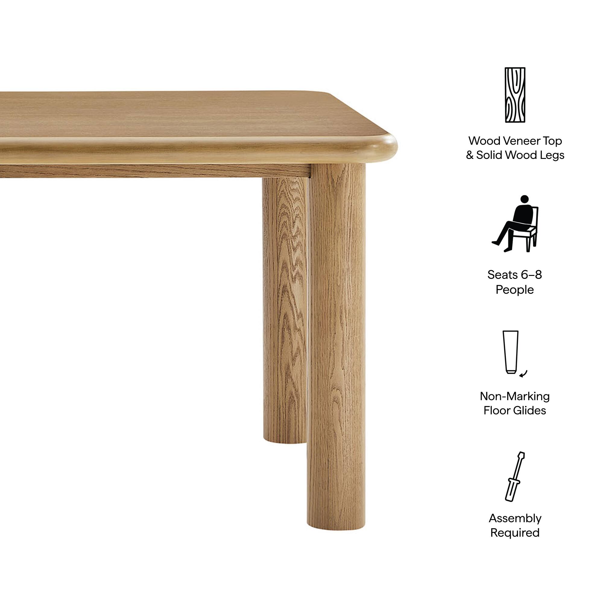 Wood Veneer Top & Solid Wood Legs Seats 6-8 People Non-Marking Floor Glides Assembly Required