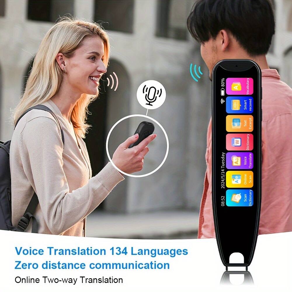 Sure, here is the corrected and grouped text from the image:

---

**80% Tuesday 2024/5/14 08:52**

**1 W Aa + A**

**Vocabulary Smart recorded Text Excerpt Dictionary Voice Translate Online Scan Scan Dictionary Voice Translation**

**134 Languages Zero distance communication Online Two-way Translation**

**Voice Translation 134 Languages**

**Zero distance communication**

**Online Two-way Translation**

---

This text appears to be a description of a translation device or app, highlighting its features such as voice translation, text translation, and online two-way communication in 134 languages.