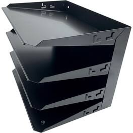 Huron - Horizontal Slots Desk Organizer 4 Compartment Horizontal 9" x 12" x 8.66" Durable Steel - Black