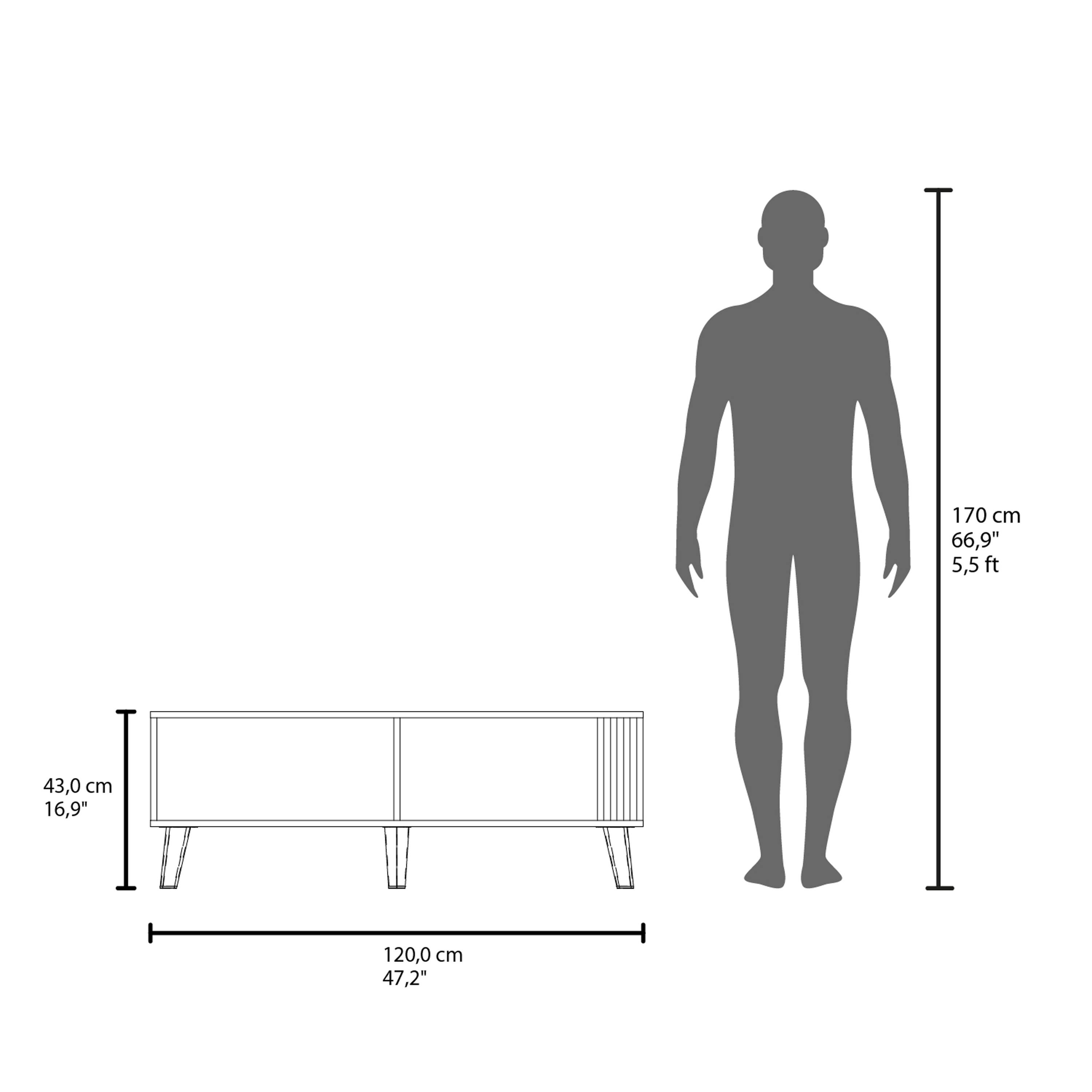 170 cm  
66.9"  
5.5 ft  

43.0 cm  
16.9"  

120.0 cm  
47.2"
