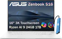 ASUS - Upgraded - Zenbook S 16 16” 3K OLED Touch Screen Laptop - Copilot+ PC - AMD Ryzen AI 9 365 - 24GB Memory - 1TB SSD - Win11Pro - Scandinavian White