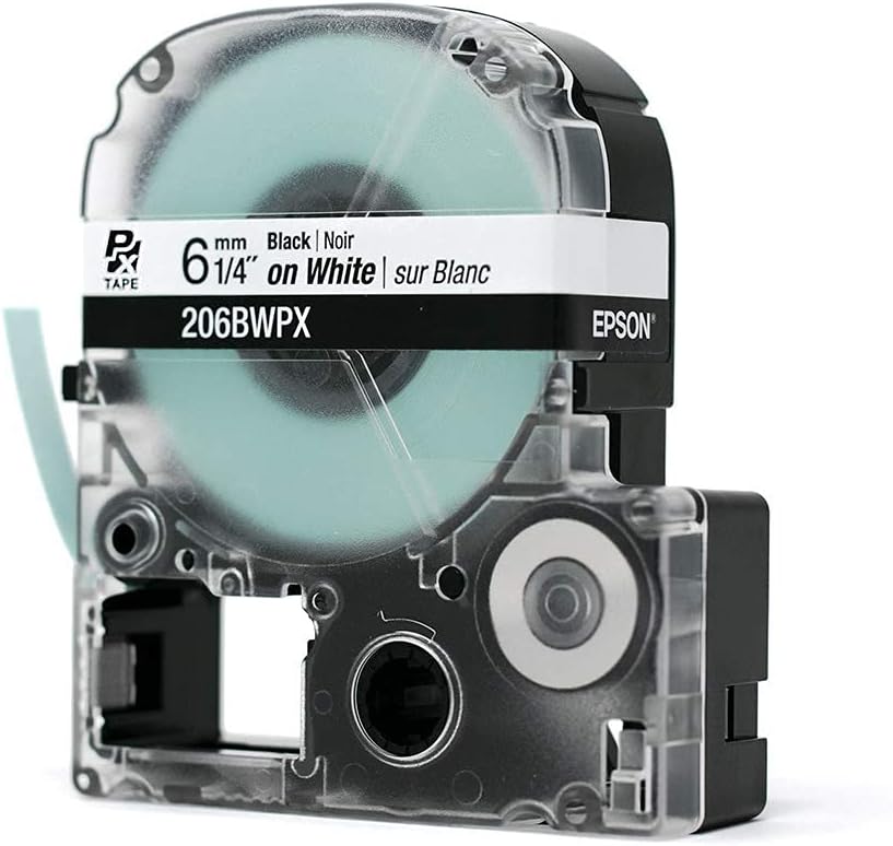 P Tape  
6 mm 1/4" Black | Noir on White | sur Blanc  
206BWPX  
EPSON