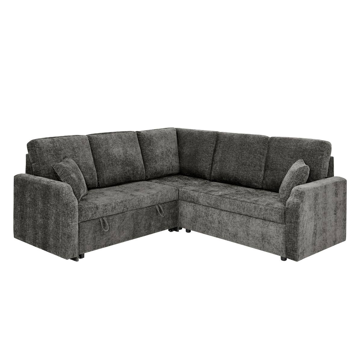 Alt View 7. Ropilly - Ropilly Dark Grey Modular Sectional Sleeper Sofa, 5 Seat L Shaped Sectional with Pull Out Bed - Dark Grey.