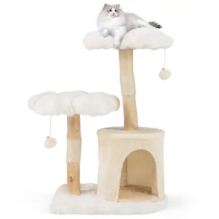 Front. Costway - Costway 32 inch Cute Wood Cat Tree w/ Scratching Posts Pet Condo Furniture Activity Center - White,Beige.