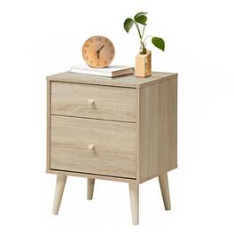 Gymax - Nightstand 2-Drawer Beside End Side Table w/Rubber Legs Finish - Oak