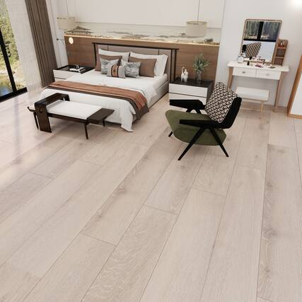 Front. Dotfloor - Superoak PLUS Laminate Flooring - 72.7"x9.6" Planks, 6 Planks/Box (27.09 sq ft/Box), 12mm Thick, AC5 Wear Rating - Rustic Knot.