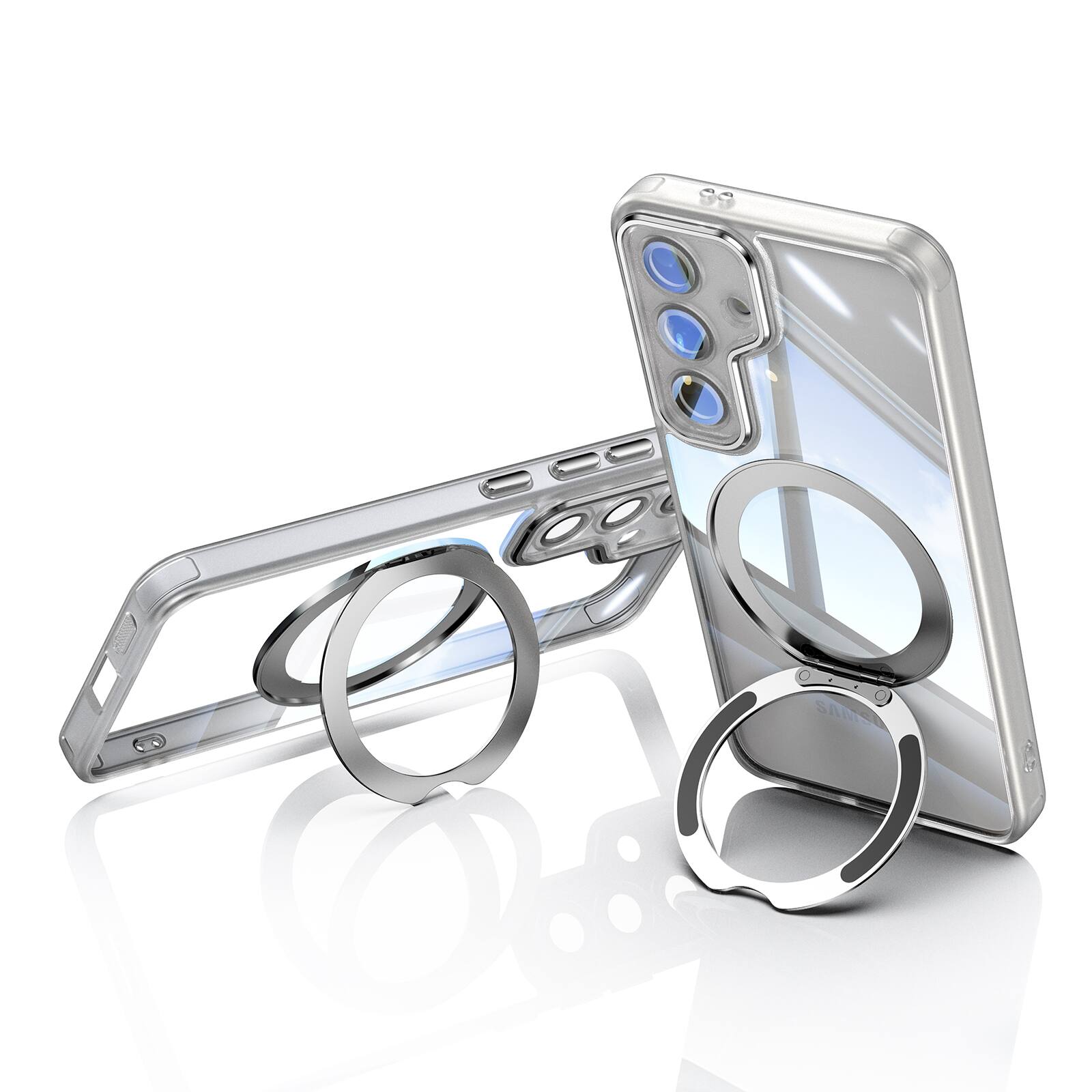 Alt View 5. Dteck - Magnetic Clear Case For Samsung Galaxy A17 5G, Shockproof Anti-Scratch 360° Ring Holder Stand PC+TPU Protection Cover - White.