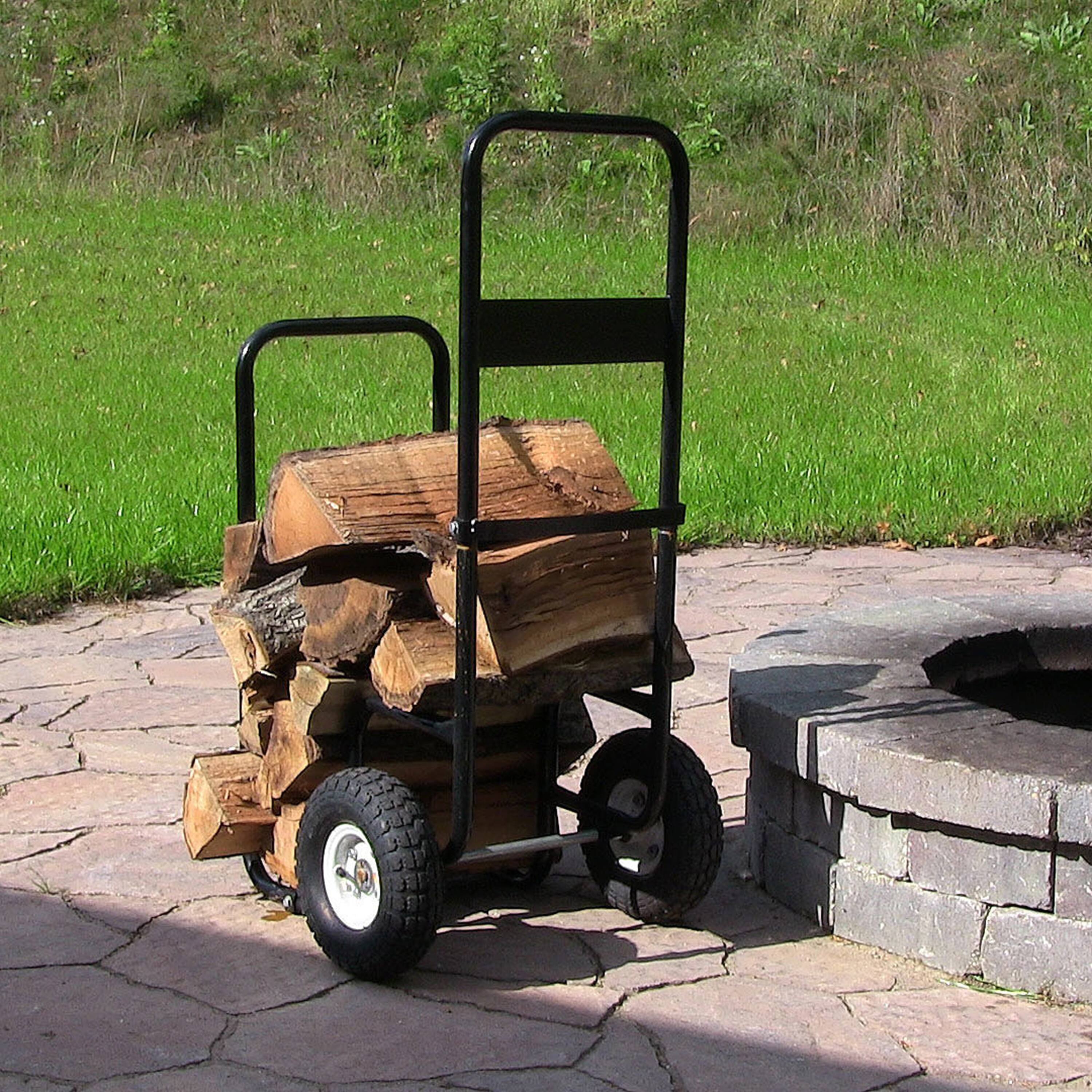 Alt View 7. Sunnydaze - Powder-Coated Steel Log Cart Carrier and Storage Rack with Wheels - Black.