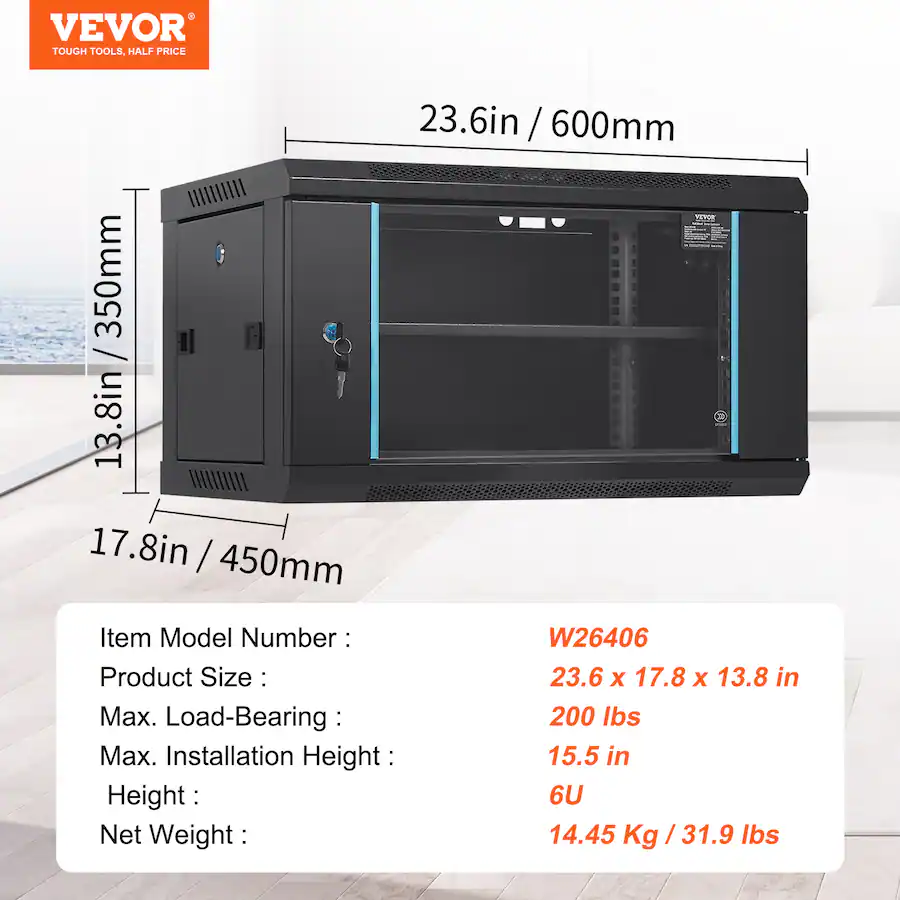 Server Rack 48 VEVOR 6U Wall Mount Network Server Cabinet, 15.5'' Deep, Server Rack ...