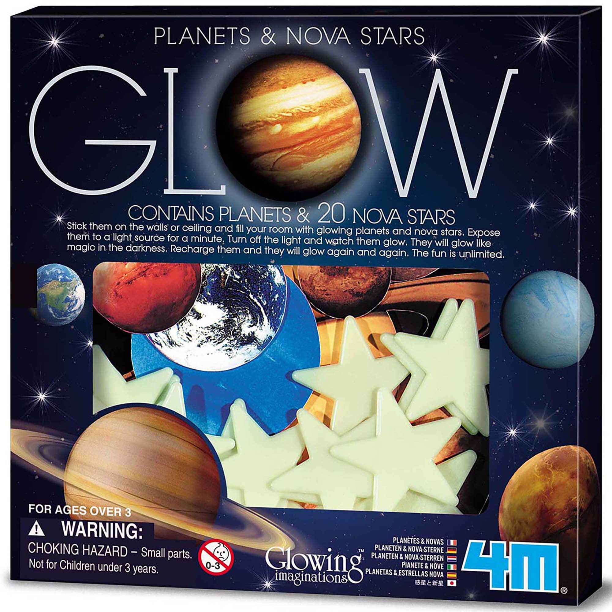 4M - 4M: Glow Planets & Nova Stars - 20 Glow-in-Dark Stick-Ons, Wall & Ceiling Decor
