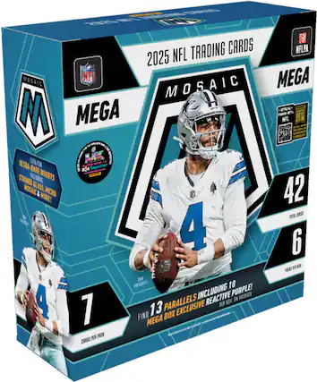 2025 NFL Trading Cards
Mosaic Mega
2025 NFL Trading Cards
Mosaic Mega
Ultra-Rare Inserts Including Stained Glass, Micro Mosaic & More!
13 Parallels Including 10 Purple!
Mega Box Exclusive Reactive Purple!
7 Cards Per Pack
42 Packs Per Box
13 Parallels Including 10 Purple!
Mega Box Exclusive Reactive Purple!
Ultra-Rare Inserts Including Stained Glass, Micro Mosaic & More!
7 Cards Per Pack
42 Packs Per Box
Official Licensed Product of the NFL
Panini
NFLPA
Mosaic
Mega
Mosaic
Mega
Mosaic
Mega
Mosaic
Mega
Mosaic
Mega
Mosaic
Mega
Mosaic
Mega
Mosaic
Mega
Mosaic
Mega
Mosaic
Mega
Mosaic
Mega
Mosaic
Mega
Mosaic
Mega
Mosaic
Mega
Mosaic
Mega
Mosaic
Mega
Mosaic
Mega
Mosaic
Mega
Mosaic
Mega
Mosaic
Mega
Mosaic
Mega