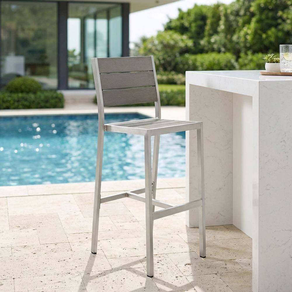 Left. Outdoor Escape - Aluminum Outdoor Bar Stool With Backrest And Lightweight Design - Gray.