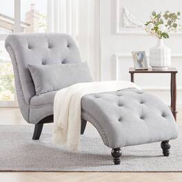 Hivvago - Linen Upholstered Armless Chaise Lounge Chair with Pillow - Gray