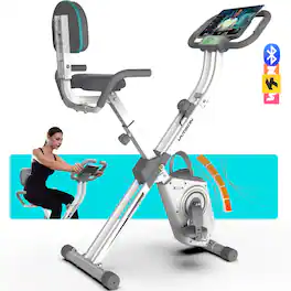 HARISON - Folding Exercise Bike for Home, 5-in-1 Magnetic Stationary Bike with Bluetooth, 350 LB Capacity - White