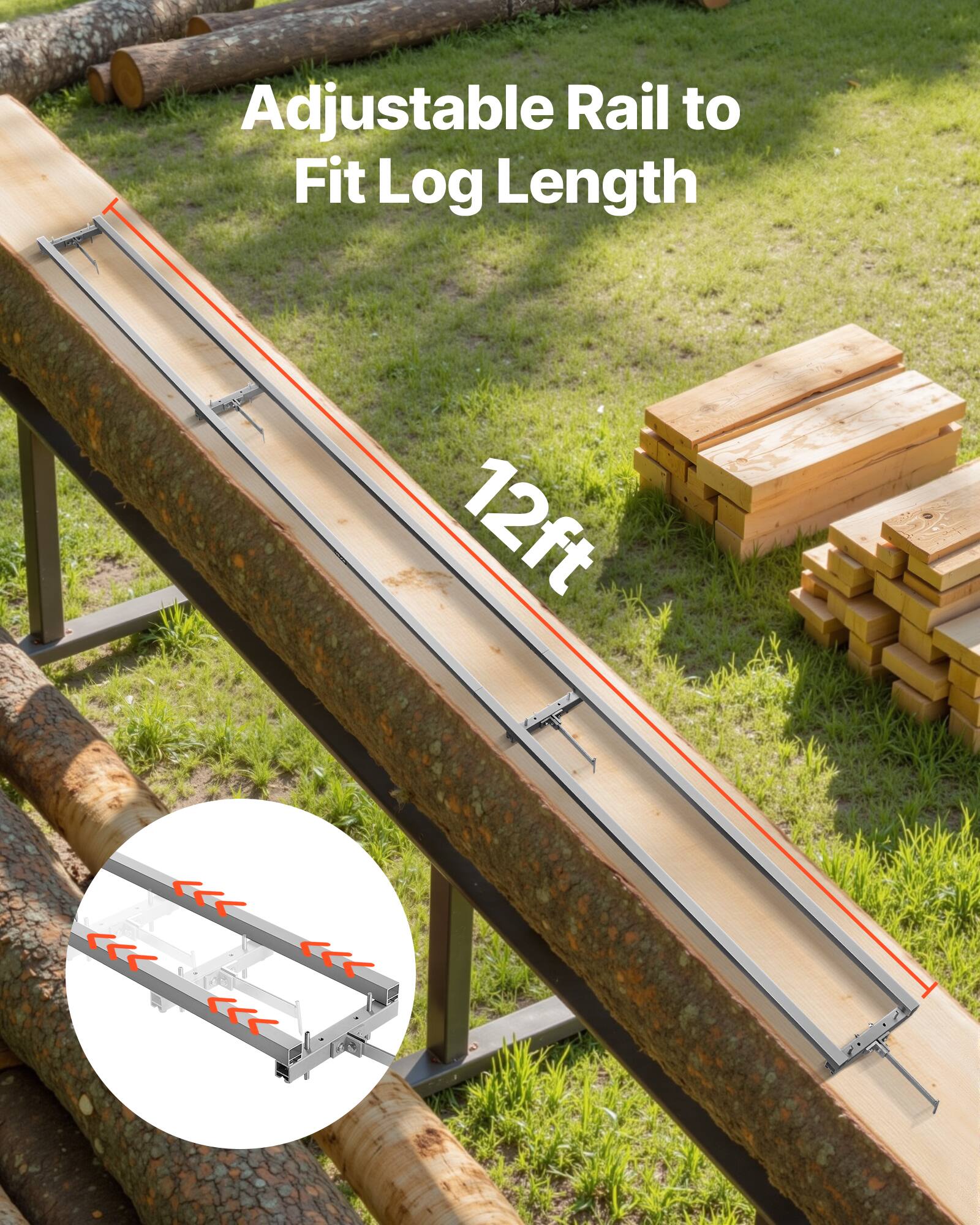 Adjustable Rail to Fit Log Length  
12ft