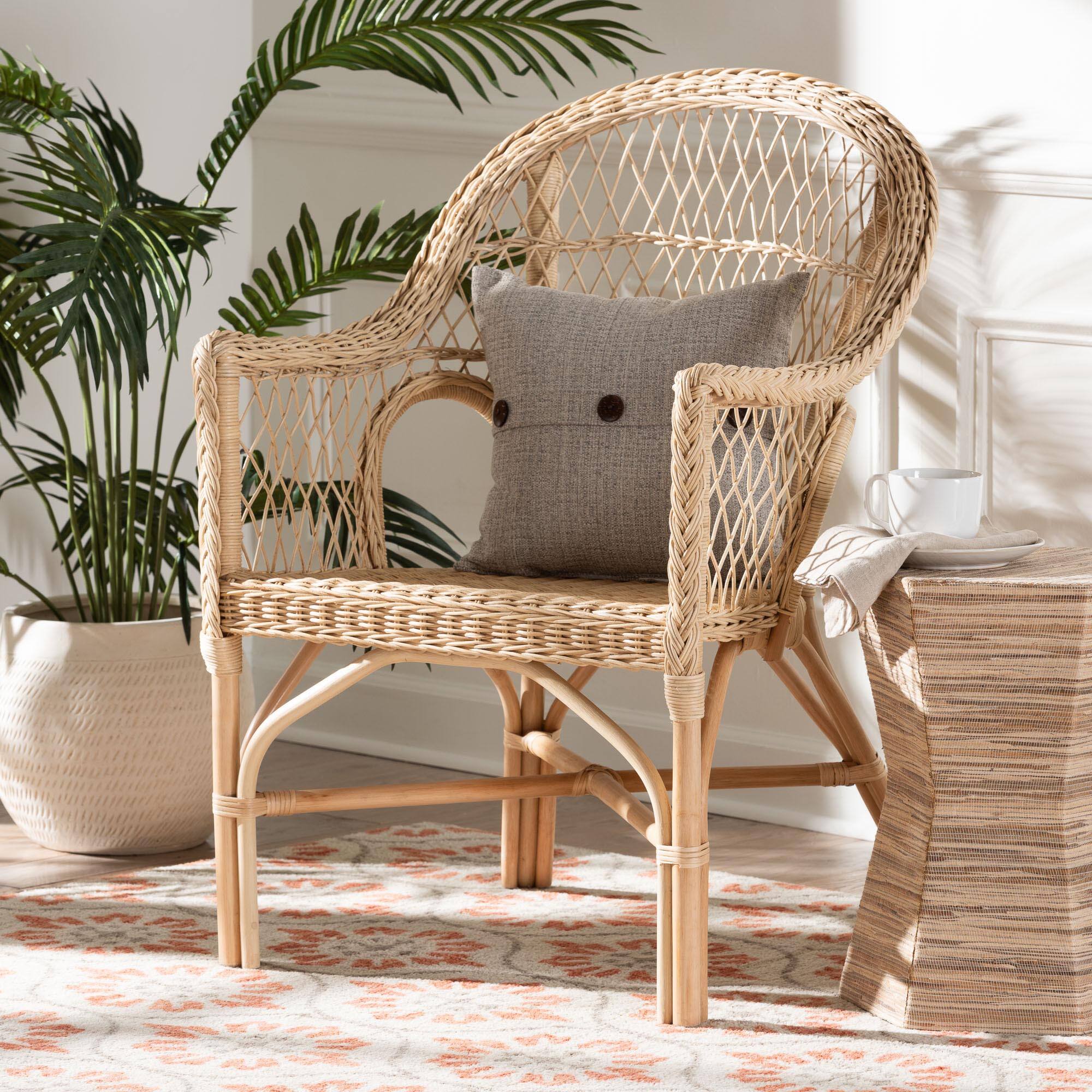 Alt View 4. bali & pari - Zaira Modern Bohemian Natural Rattan Arm Chair - Natural.