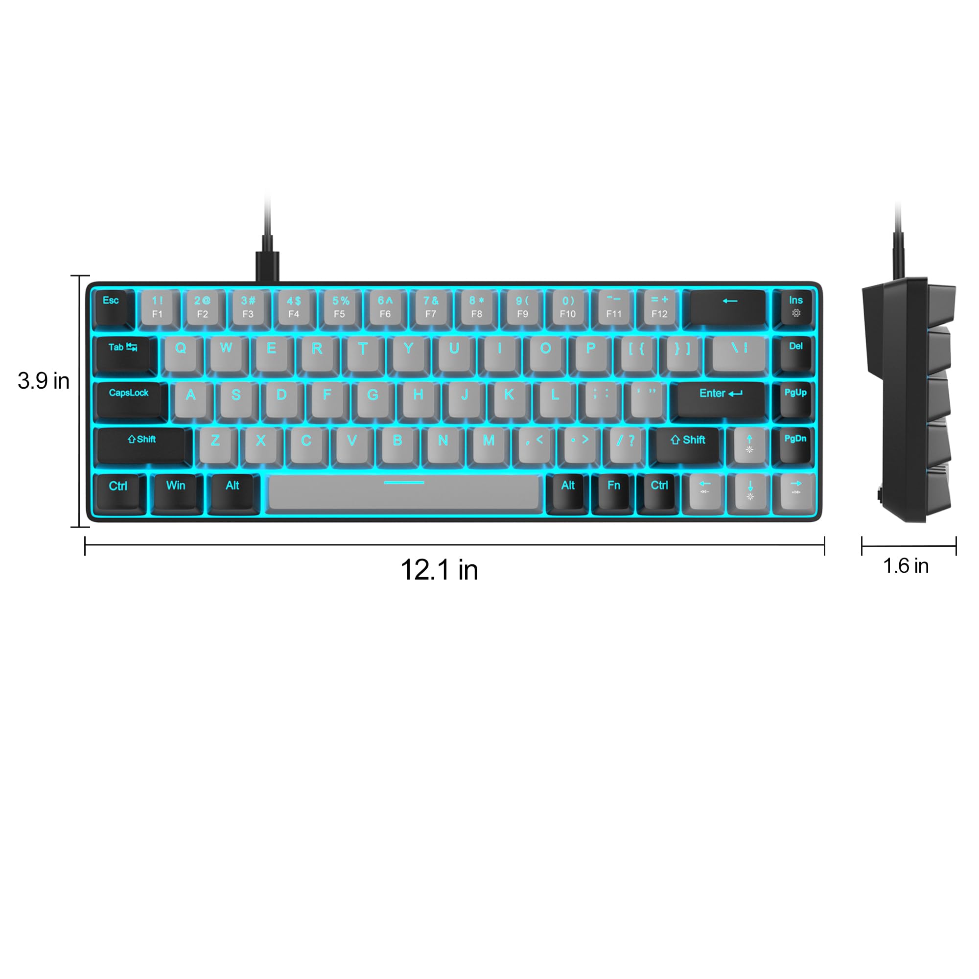 Esc 11 F1 20 F2 38 F3 4$ H5 5% FS 6A F6 78 F7 .. F8 9 F9 0) F10 F11 F12 Ins e 3.9 in Tab  CapsLock a A W S E D R F T G Y H U J I K O L P : : [{ I a . ) I \1 Entor Dei PgLip 0-5hm Z X C V  N M . < > ? Shitt POn Ctrl Win Alt Alt Fn Ctri 12.1 in 1.6 in