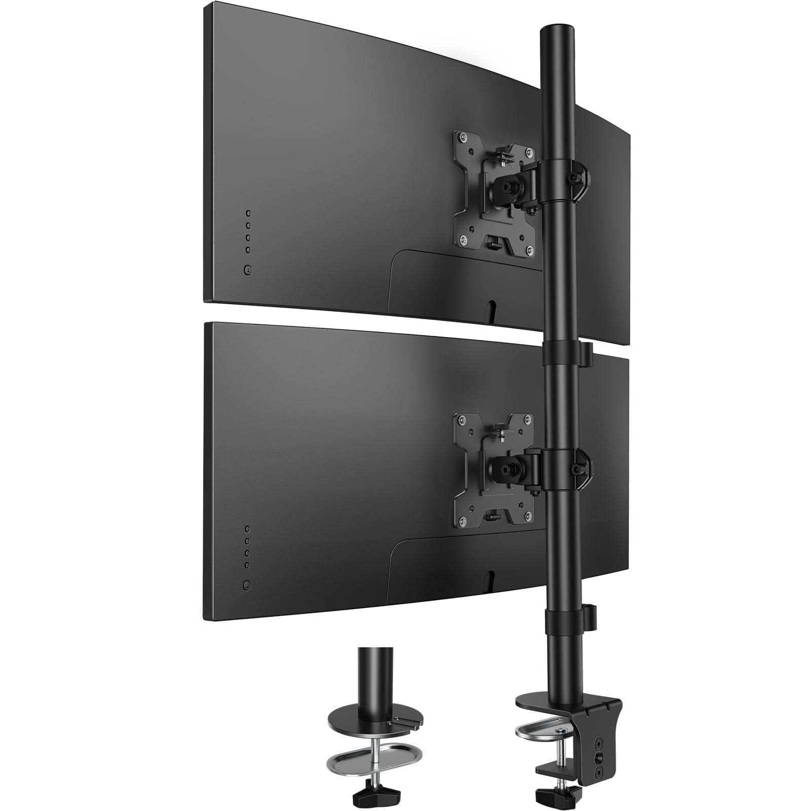 Hirose Alice - Vertical Dual Monitor Mount Stacked Stand For 2 Monitors With Height Adjustment Computer Arm Supports Two 17 - Default