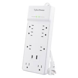 CyberPower - 8-Outlet 2-USB Port 2400J Surge Protector Power Strip 6 ft Cord 45° Offset Flat Plug P806UC15 - White