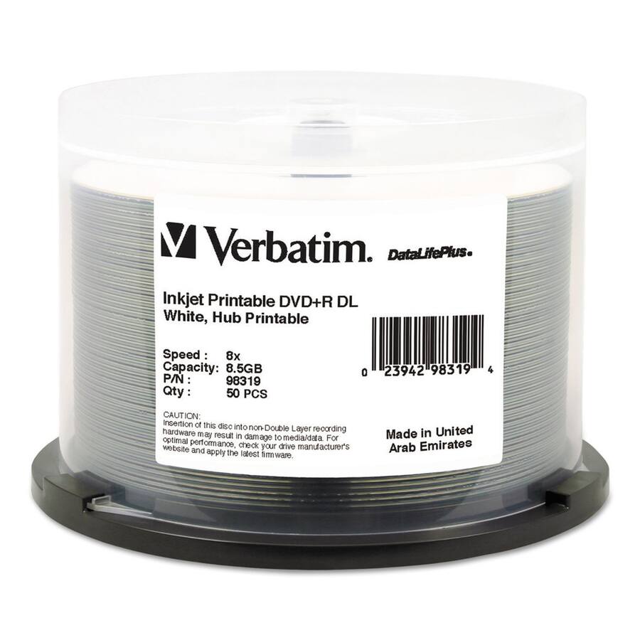 Verbatim 98319 Dvd+r Dual Layer Recordable Disc, 8.5gb, 8x, Printable ...