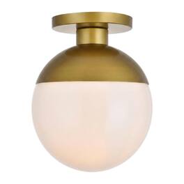 Living District - Eclipse 1 Light Brass Flush Mount With Frosted White Glass - Brass And Frosted White