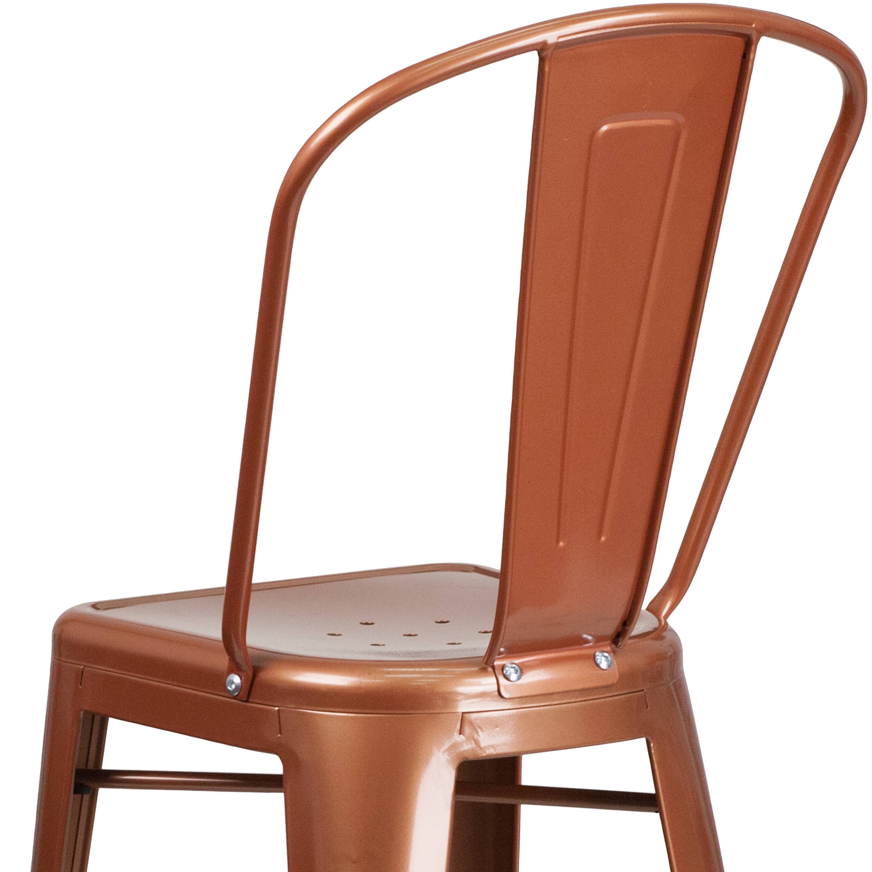 Alt View 8. Emma + Oliver - Commercial Grade 30"H Metal Indoor-Outdoor Barstool with Drain Holes and Back - Copper.