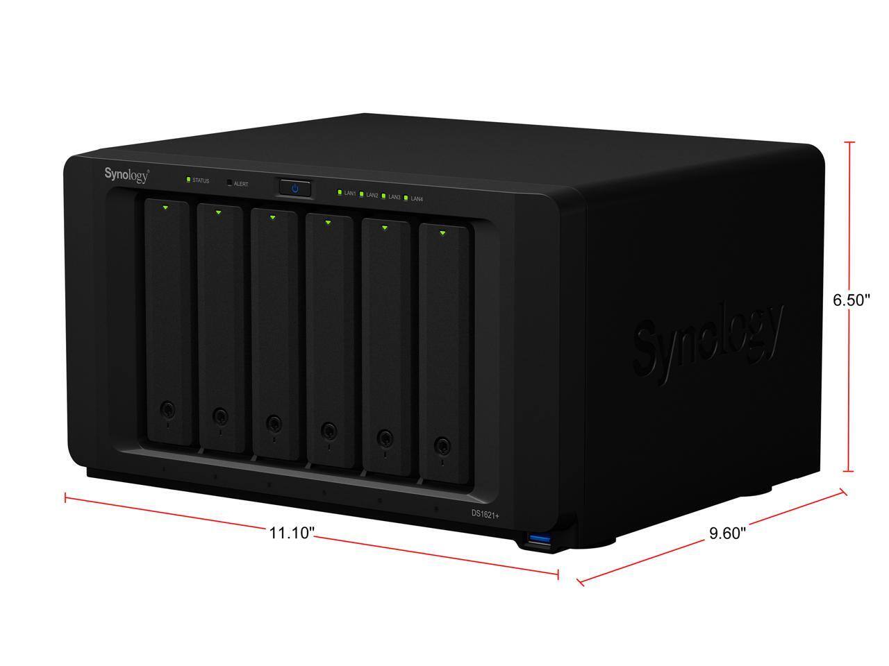 Synology DS1621+  
STATUS ALERT  
LAN1 LAN2 LAN3 LAN4  
6.50"  
9.60"  
11.10"