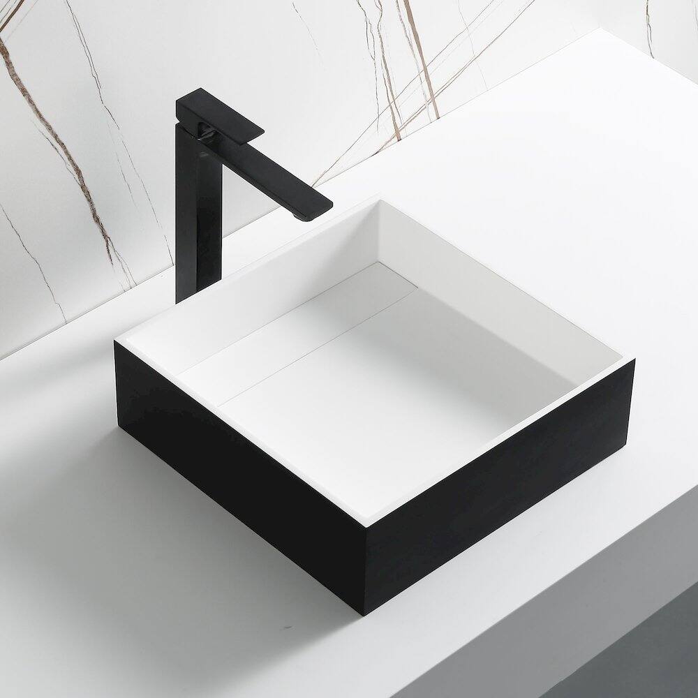 Angle. Alfi - Black Matte 14" Square Solid Surface Resin Sink - Black.
