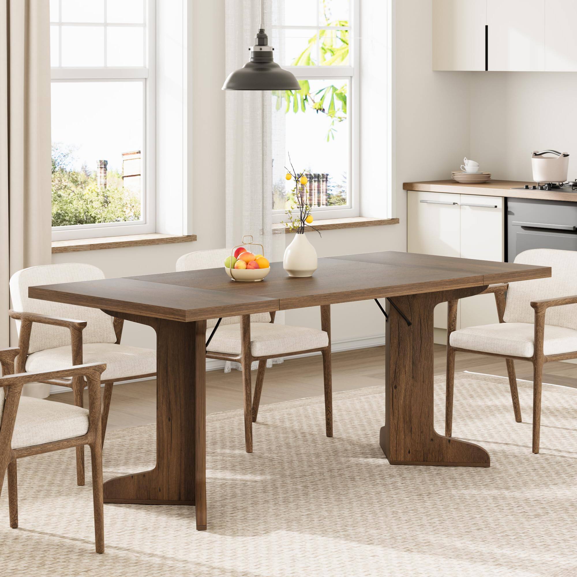 Alt View 2. Homhougo - 71" Rectangular Dining Table for 6–8 – Modern Wood-Leg Design, Kitchen or Dining Room - Walnut.