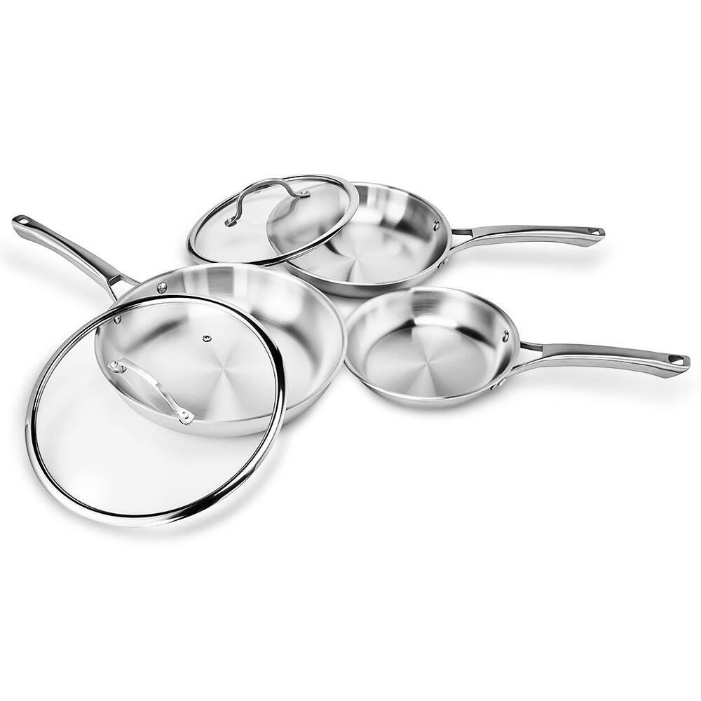 Front. Winado - 3 Pieces 8”/10”/11” Stainless Steel Frying Pan set Cooking Pans with 2 Lids - Sliver.