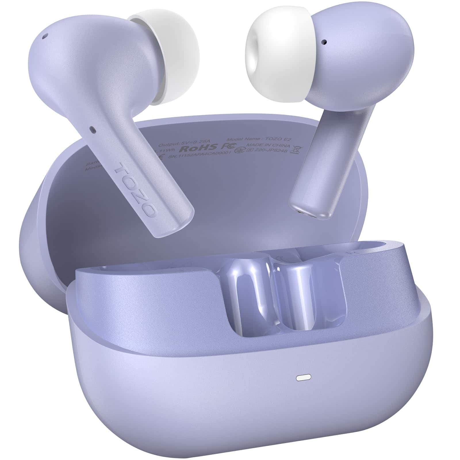 TOZO - E2 Wireless Earbuds, 10mm Powerful Bass, 32 EQs, 2 Mics AI Noise Cancelling, 30H, Bluetooth 5.3 - Purple