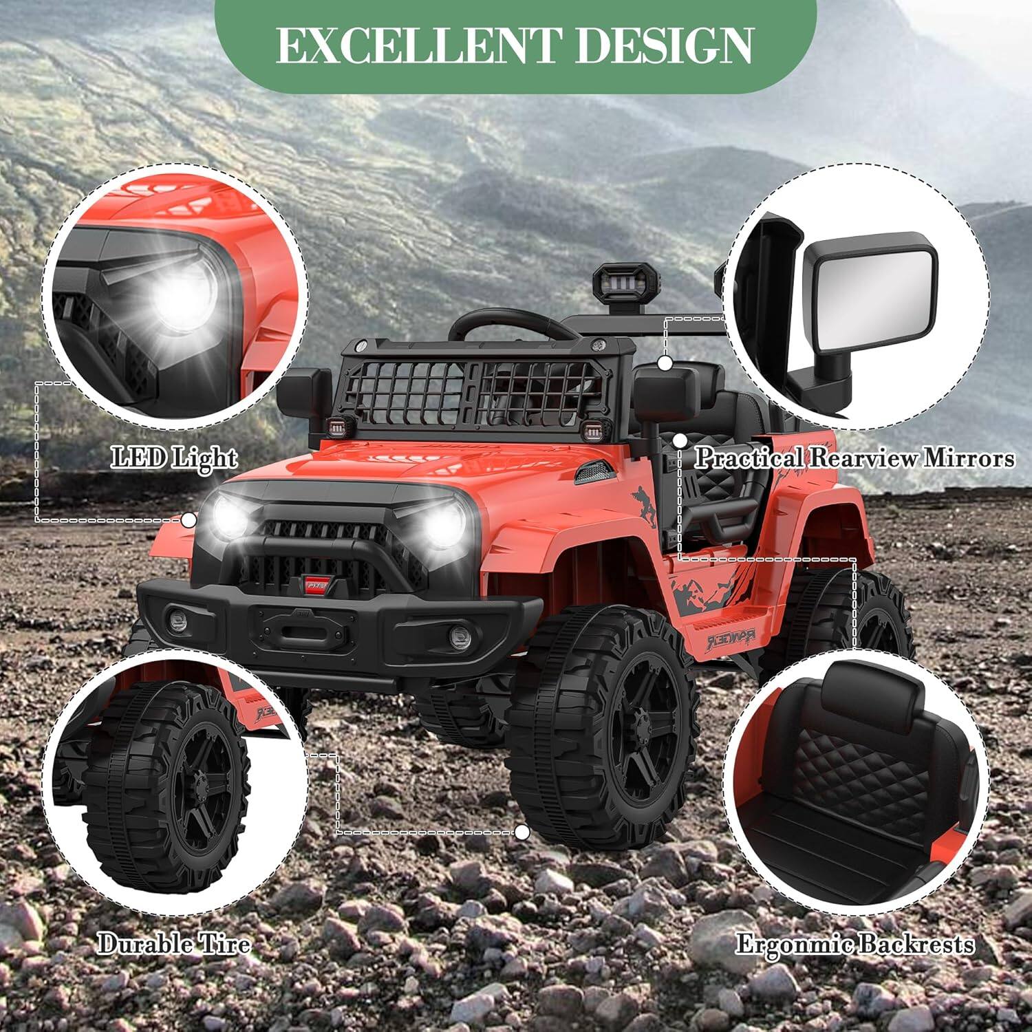 EXCELLENT DESIGN

- LED Light
- Practical Rearview Mirrors
- Durable Tire
- Ergonomic Backrests