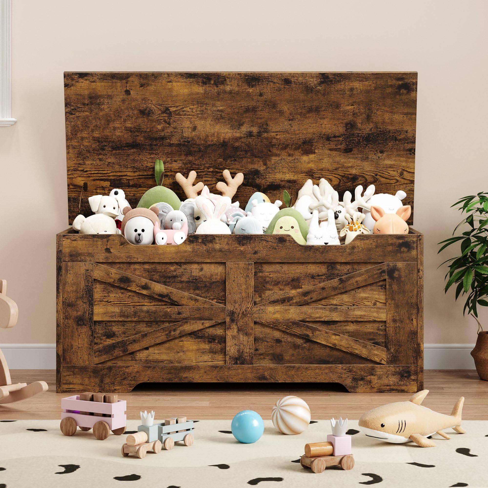 Front. Jojoka - Wooden Storage Bench with Safety Hinge, Flip Top Blanket Chest Trunks, Supports 350 Lb, for Entryway - Brown.