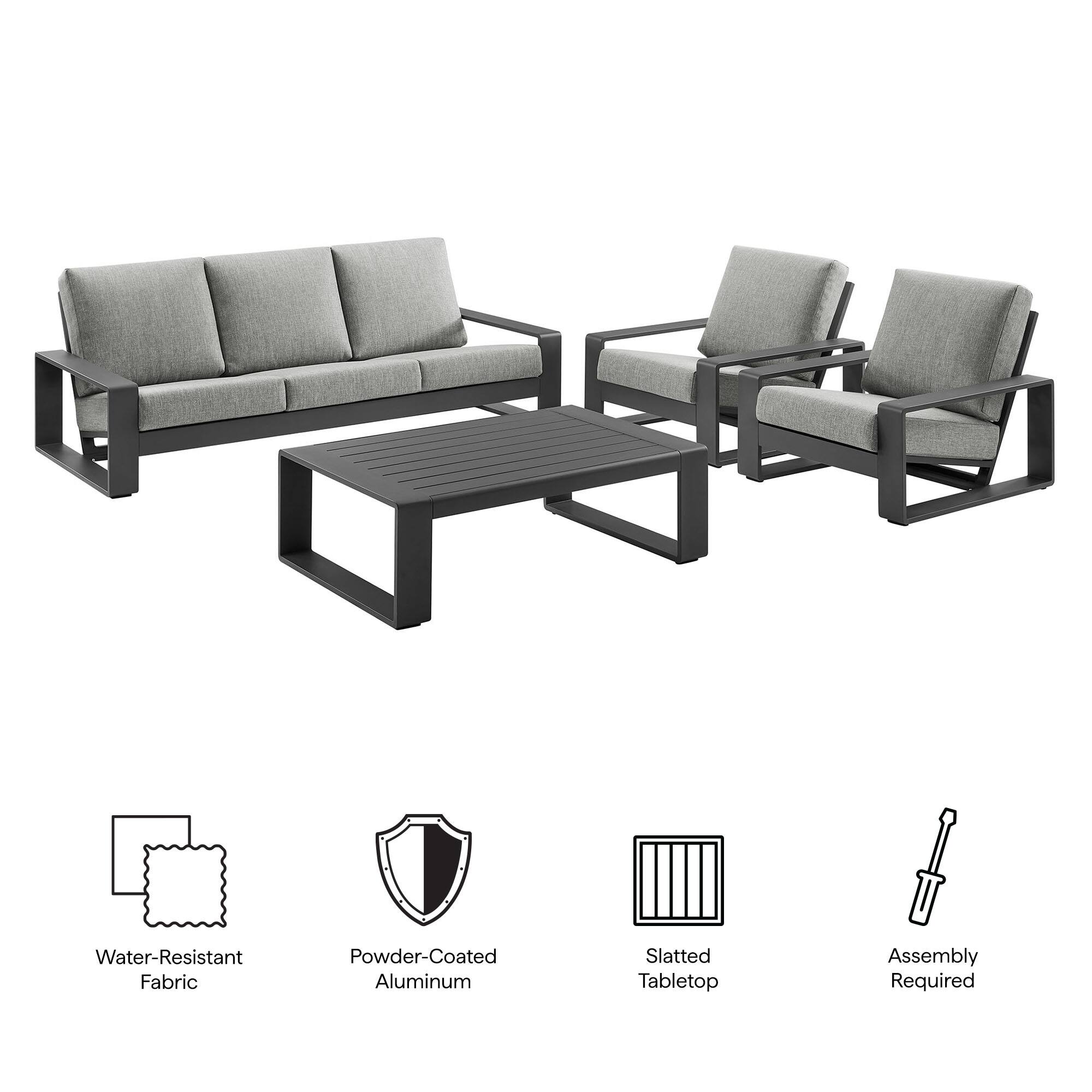 Water-Resistant Fabric  
Powder-Coated Aluminum  
Slatted Tabletop  
Assembly Required