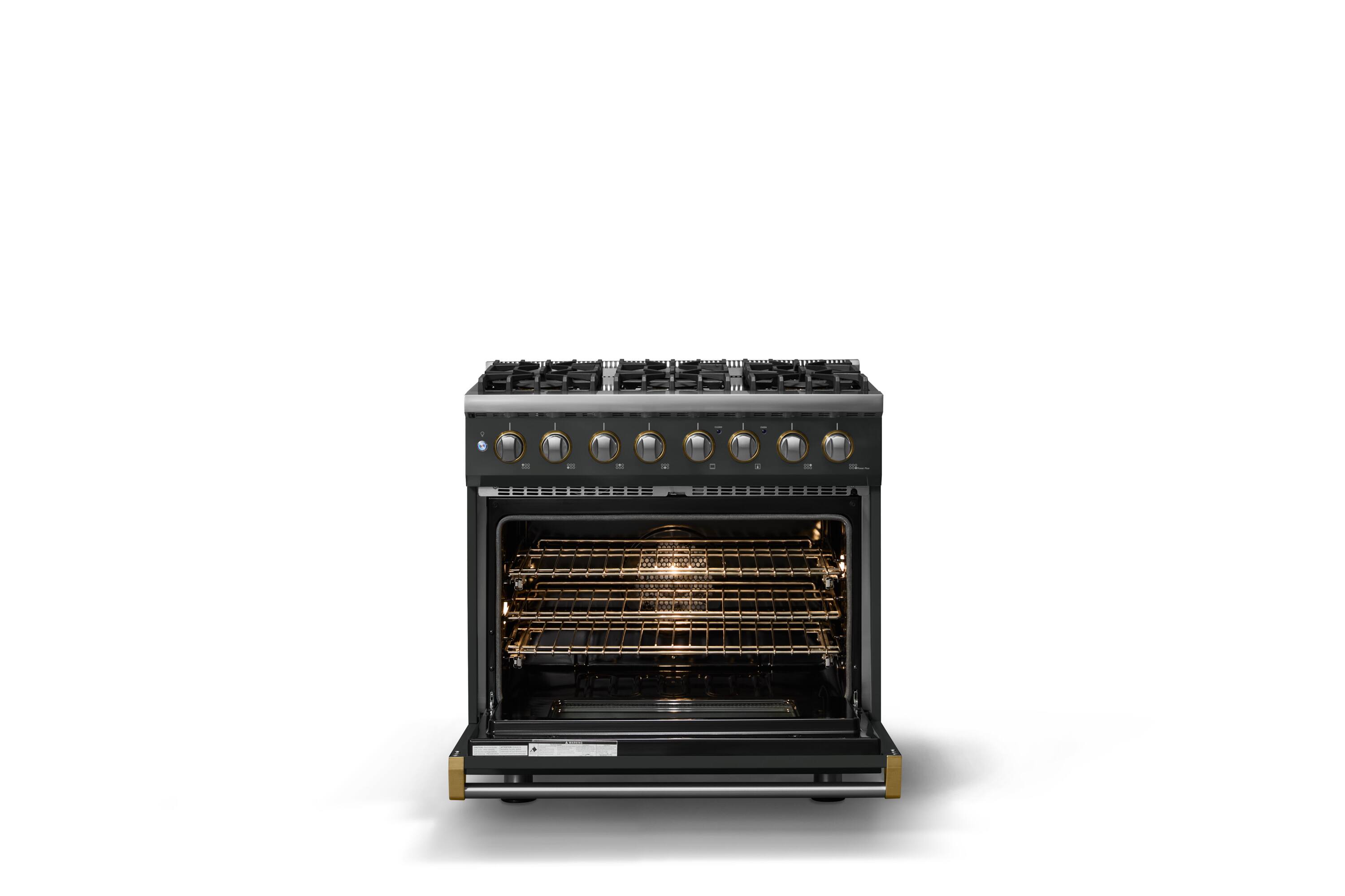 Alt View 1. Viking - 36"W 5.6 Cu.Ft. Pro5S Freestanding Sealed 6 Burner Dual Fuel Convection LP Range - Antique Bronze w. Brushed Brass Trim - Antique Bronze.