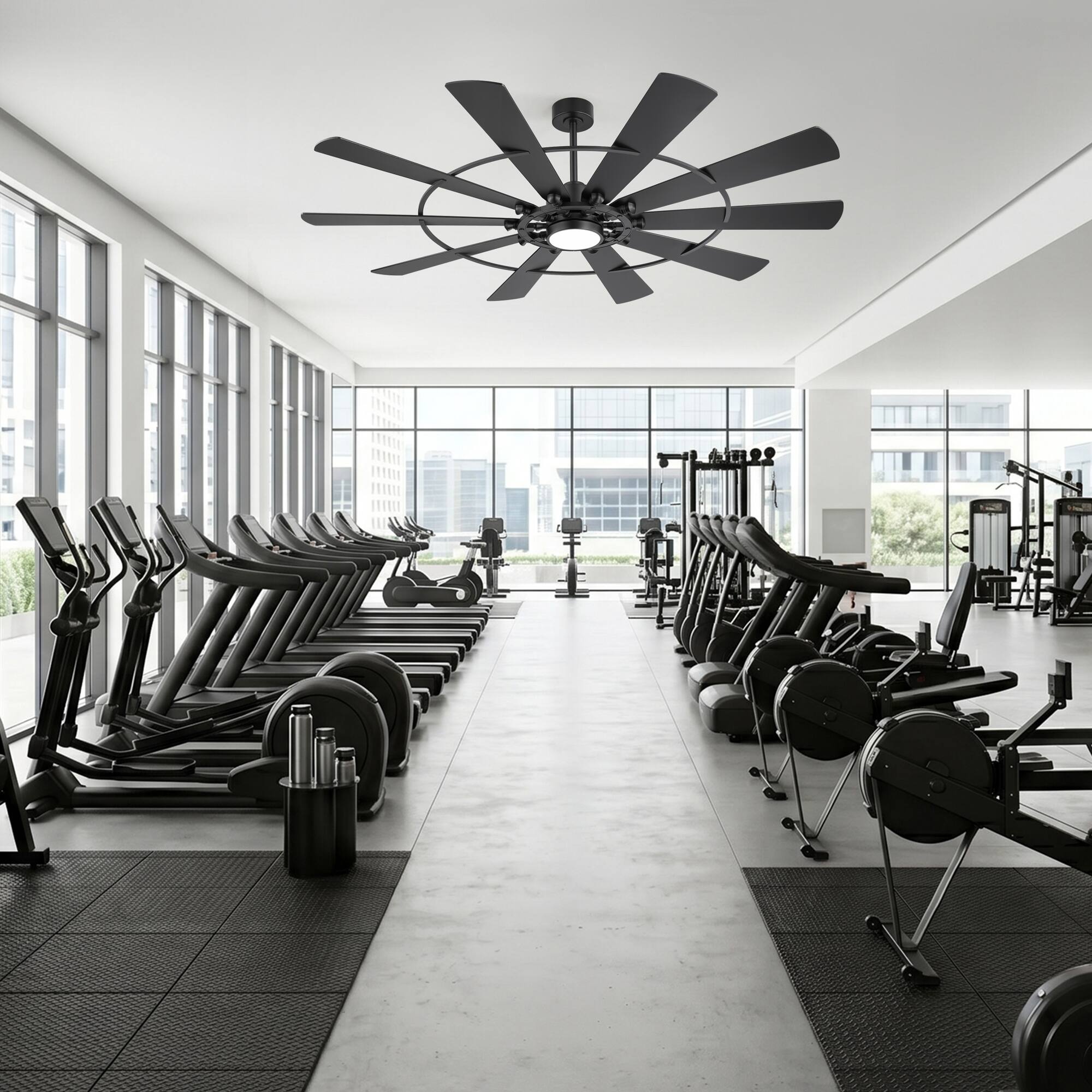 Alt View 7. Breezary - 72-In LED Ceiling Fan with Light, 10 Plywood Blades, 6-Speed DC Motor, Remote, Timer, 3CCT, 6"/12" Downrods - 72-Inch Black.