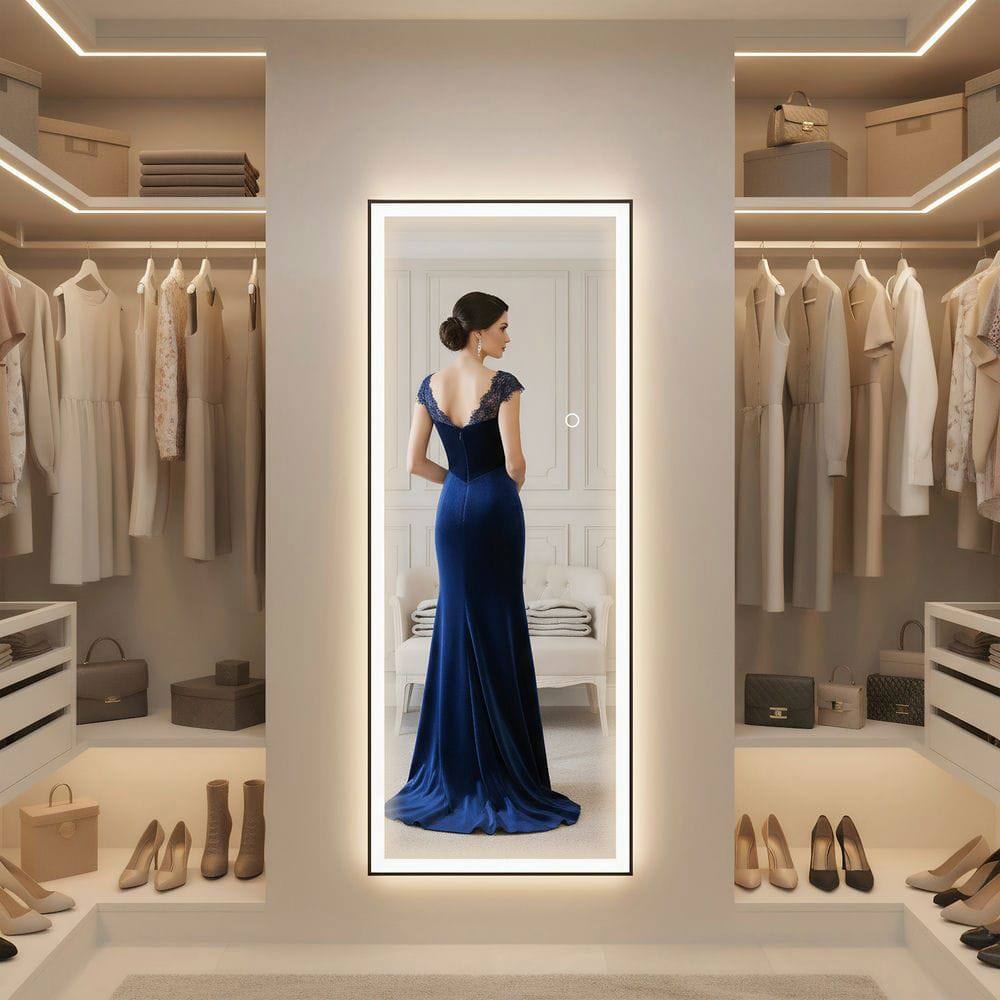 Alt View 7. Kadyn - 65x22 Inch Tall Rectangle LED Wall Mirror with Black Metal Frame - Black.