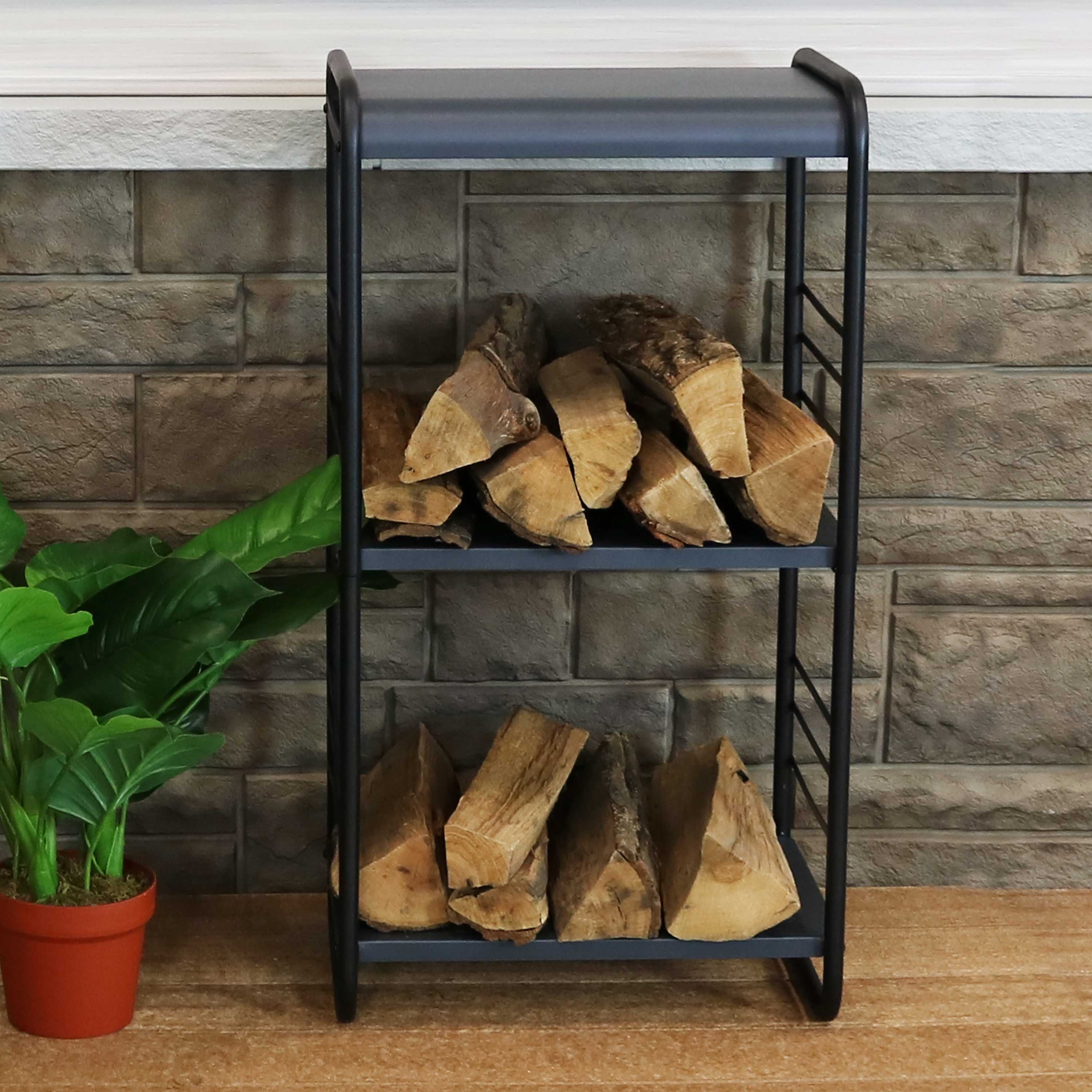 Alt View 4. Sunnydaze - 36.5 in Modern Rounded Edge Iron and Steel Firewood Log Rack - Black.