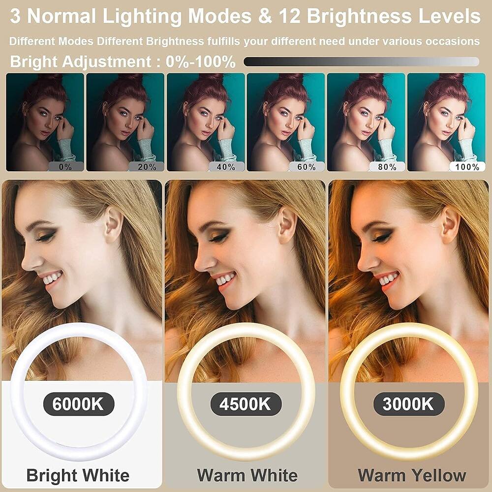 3 Normal Lighting Modes & 12 Brightness Levels

Different Modes Different Brightness fulfills your different need under various occasions

Bright Adjustment: 0%-100%

0% 20% 40% 60% 80% 100%

6000K Bright White

4500K Warm White

3000K Warm Yellow