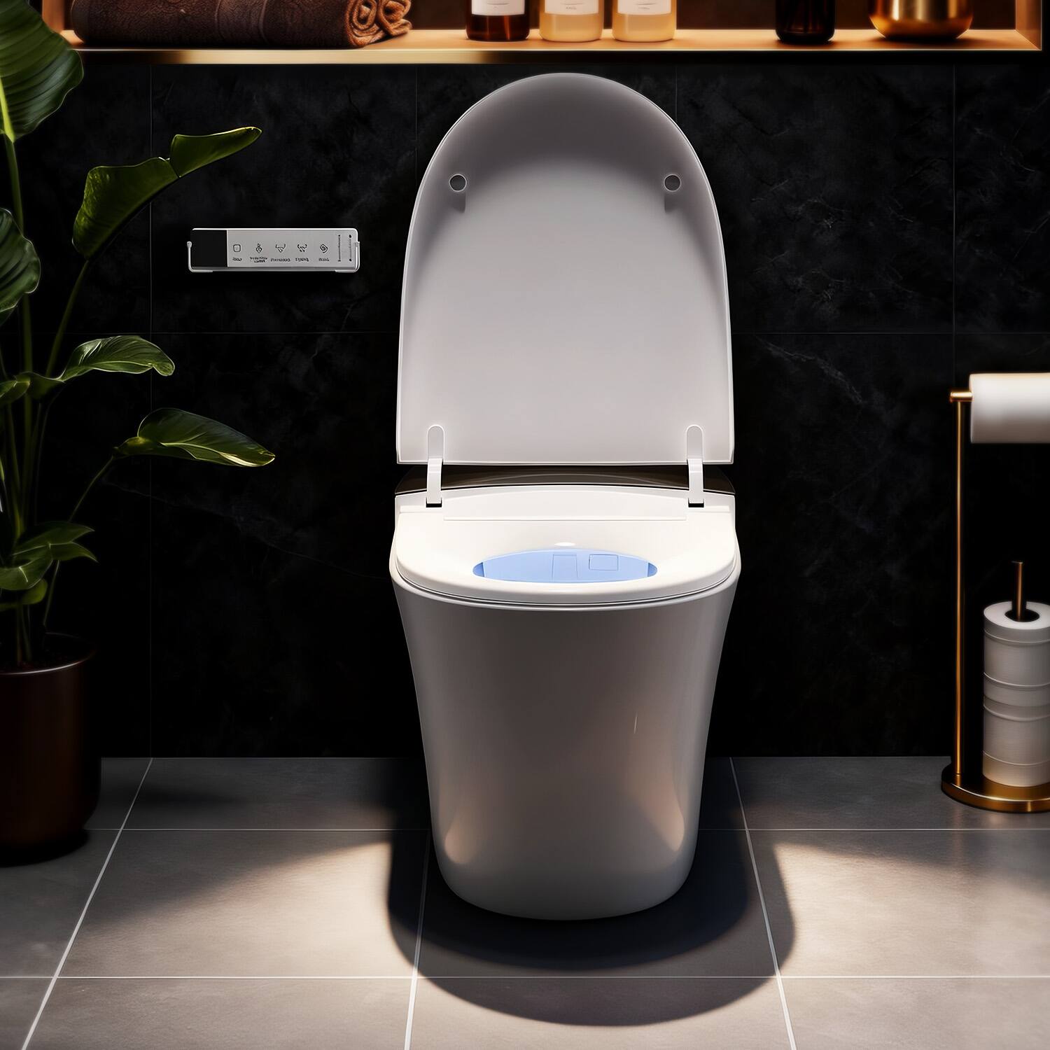 Angle. Koligey - Extra-Large Smart Toilet for Spacious Bathrooms/Bigger Body Types,With Built-in Tank Bidet, Auto Open/Close Lid - White.