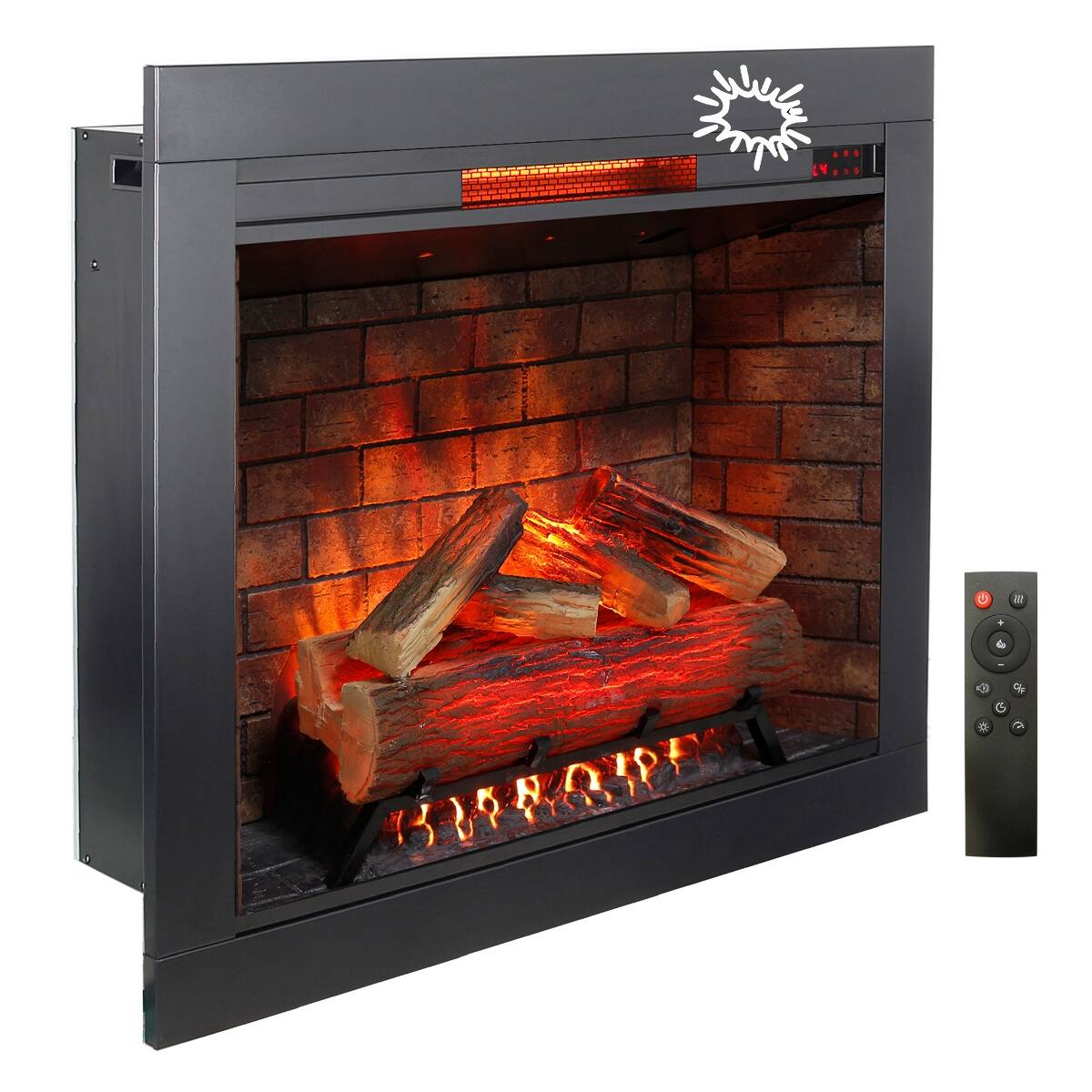 Front. Loheer - Loheer 33 inch electric fireplace insert Infrared Heater with Trim Kit - Antique Black.