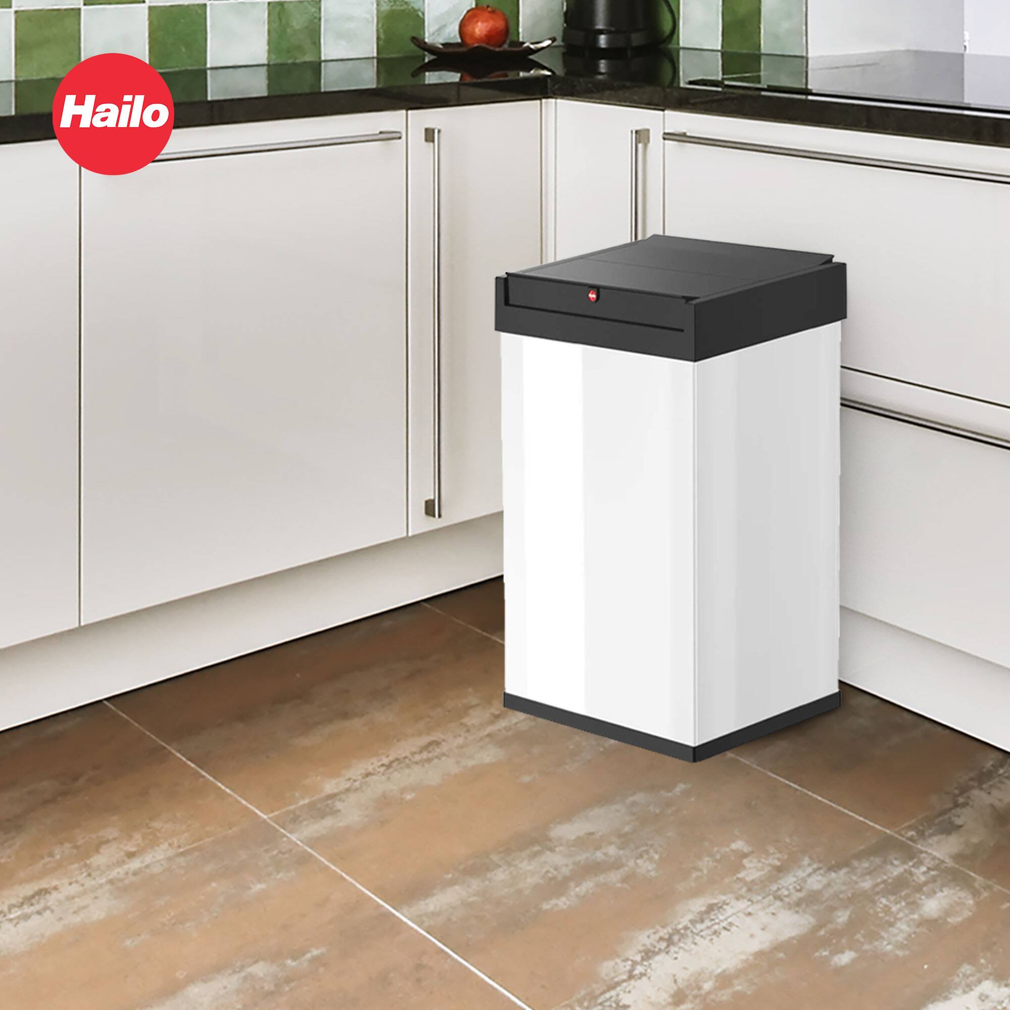 Alt View 5. Hailo - Hailo Big-Box Swing Trash Bin, 9.2 Gallon, Non-Slip Base, White with Black Lid - White.