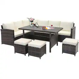 Costway - 7 PCS Patio Furniture Set Rattan Sectional Conversation Sofa Coffee Table Porch - Mixed Brown/White