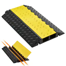 VEVOR - Cable Protector Ramp, 22,000 lbs/axle Capacity, 2 Channel Heavy Duty Rubber Cord Hose Wire Cover, 4 x 3 in Channel - Black + Yellow
